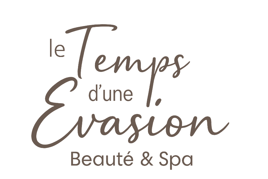 Logo pour « Le Temps d'une Évasion », une entreprise de beauté et de spa, en caractères bruns sur fond blanc.