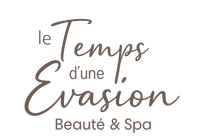 Logo pour « Le Temps d'une Évasion », une entreprise de beauté et de spa, en caractères bruns sur fond blanc.
