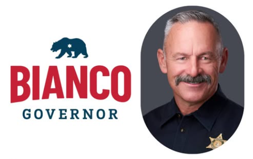 Political campaign graphic: Bianco for Governor. Portrait of man with mustache, next to campaign logo.