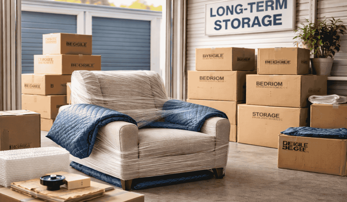 furniture storage packing inside climate controlled storage Atlanta facility