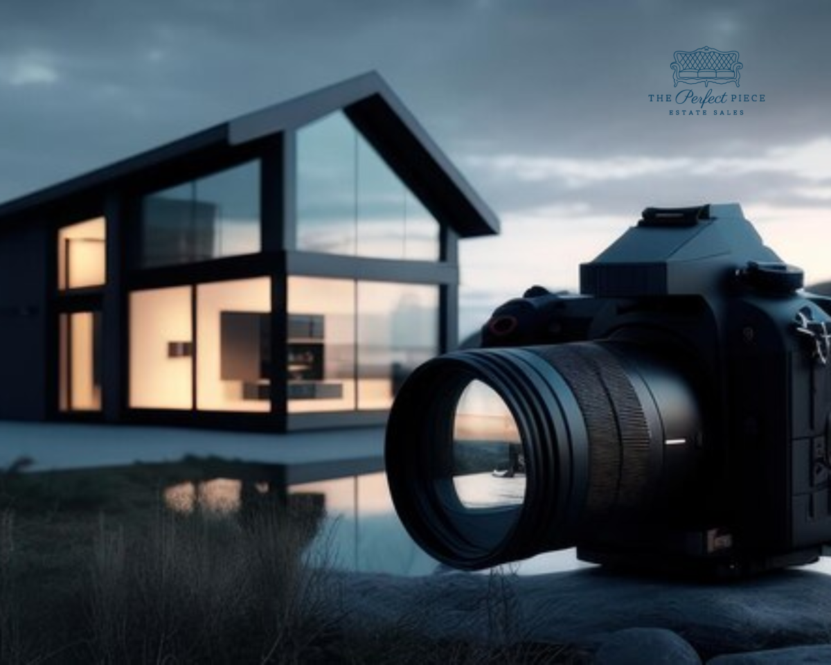 A camera is sitting in front of a glass house