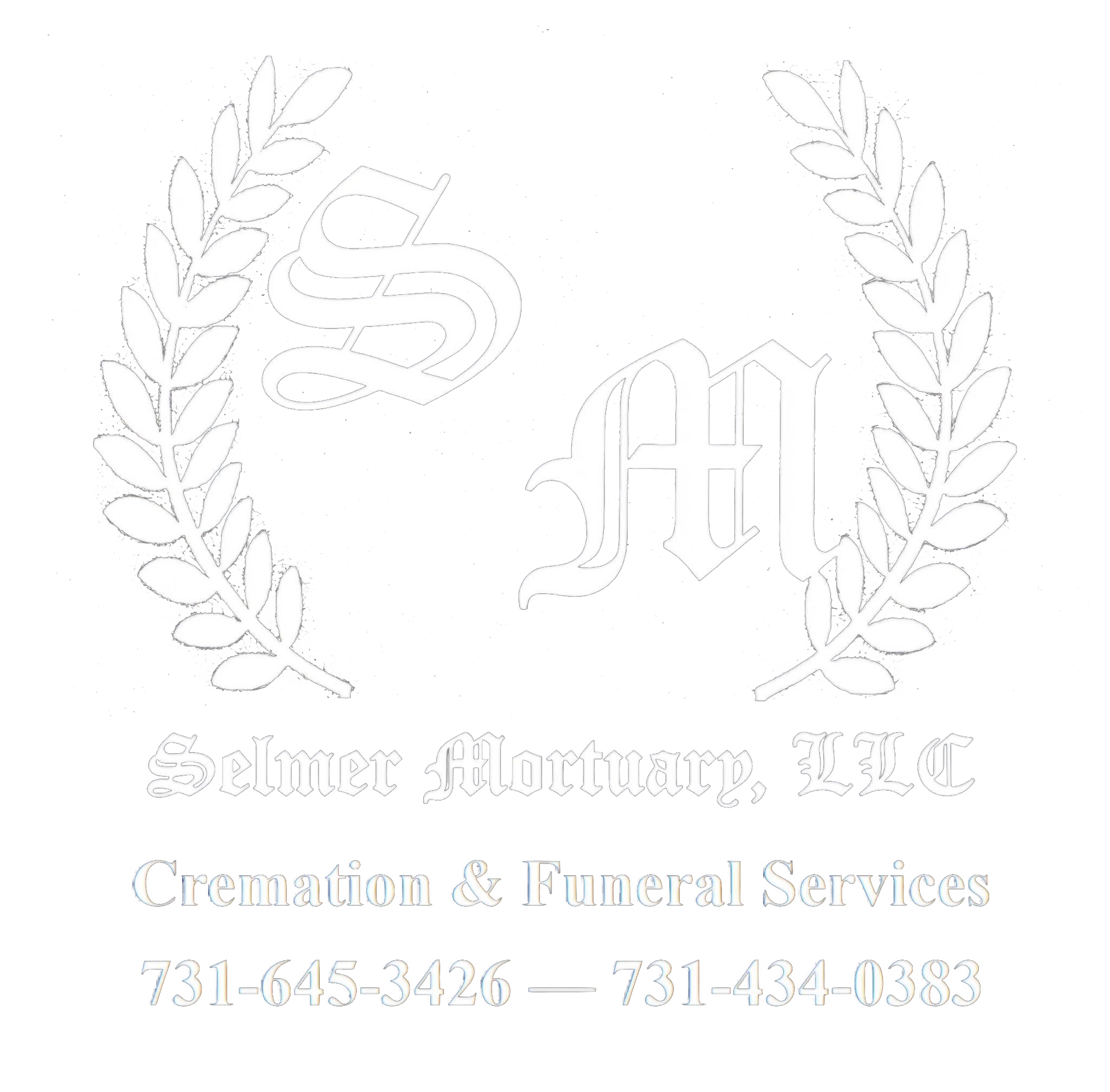 Logo with a floral wreath above cursive text that reads "Selmer Mortuary."