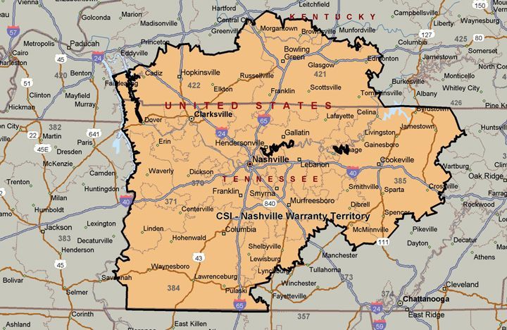 Nashville Warranty Areas