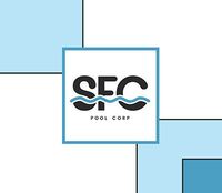 A logo for a pool company with a blue and white background.