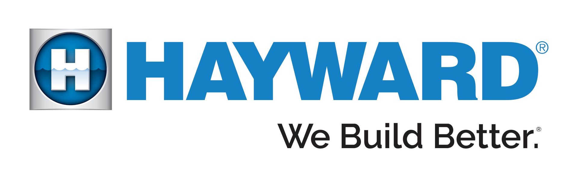 The hayward logo is blue and white and says we build better.