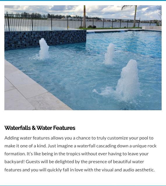 A picture of a pool with waterfalls and water features