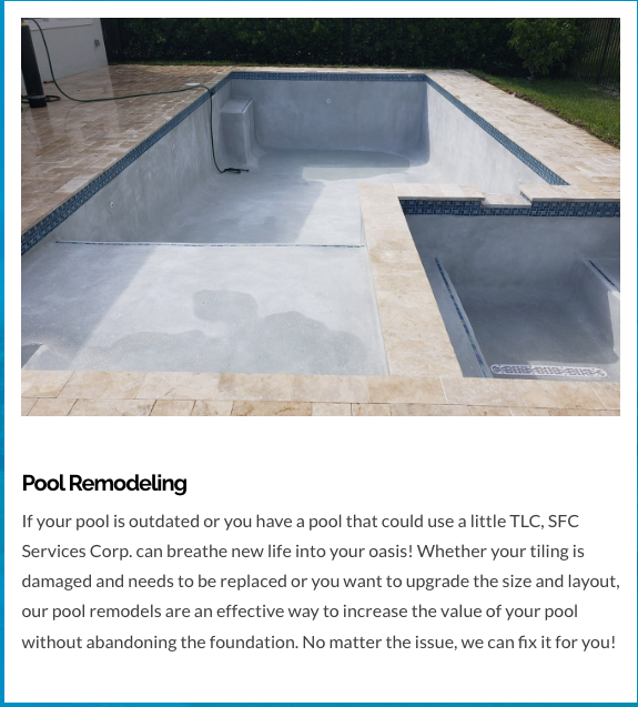 A picture of a swimming pool with the words pool remodeling on the bottom