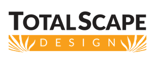 The logo for total scape design is orange and black.