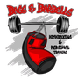 Logo with barbell, red punching bag, and text "Bags & Barbells: Kickboxing & Personal Training".