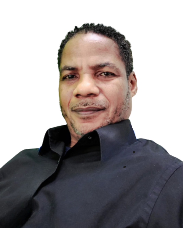 A man in a black shirt is smiling for the camera