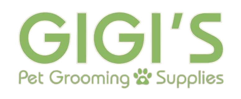 GIGI'S Pet Grooming Supplies logo with green text and paw print.