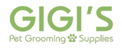 GIGI'S Pet Grooming Supplies logo with green text and paw print.