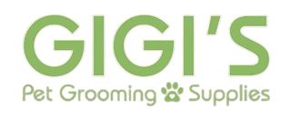GIGI'S Pet Grooming Supplies logo with green text and paw print.