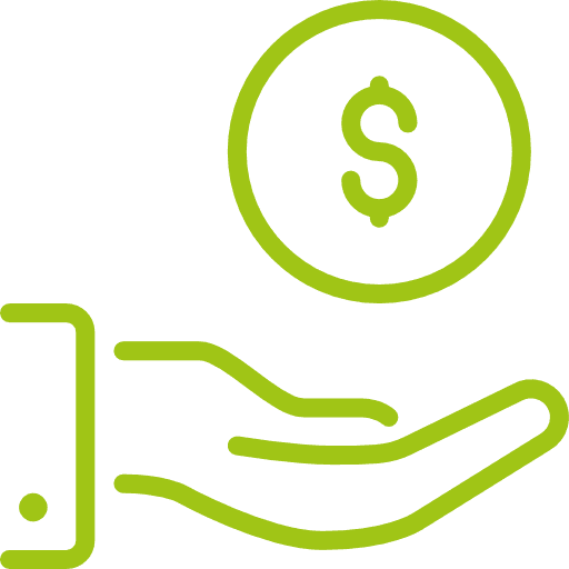 Hand, die eine grüne Dollarmünze anbietet.