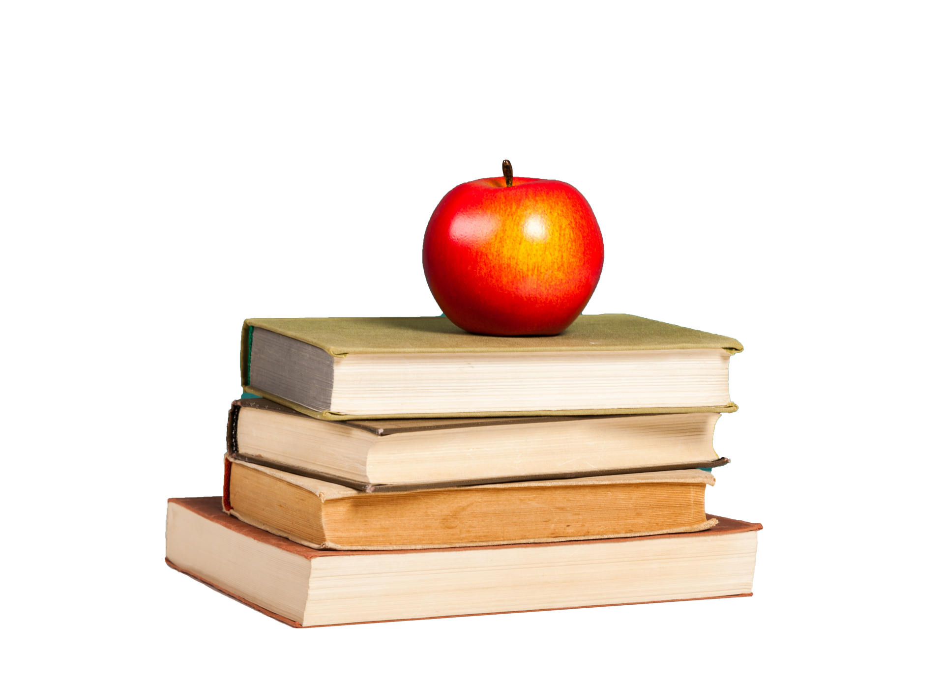 Stack of books with a red apple on top.
