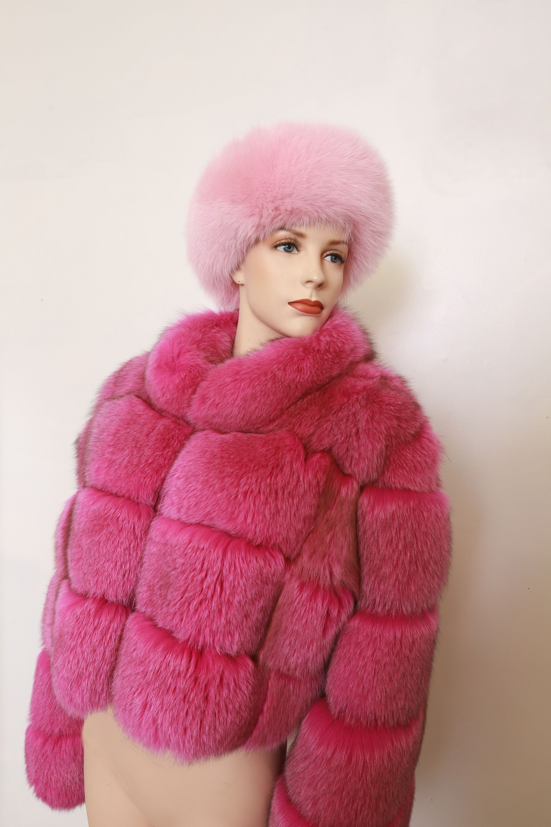 Fuchsia Fox Crop Jacket With Pink Fox Head Band — Bethesda, MD — JS Furs