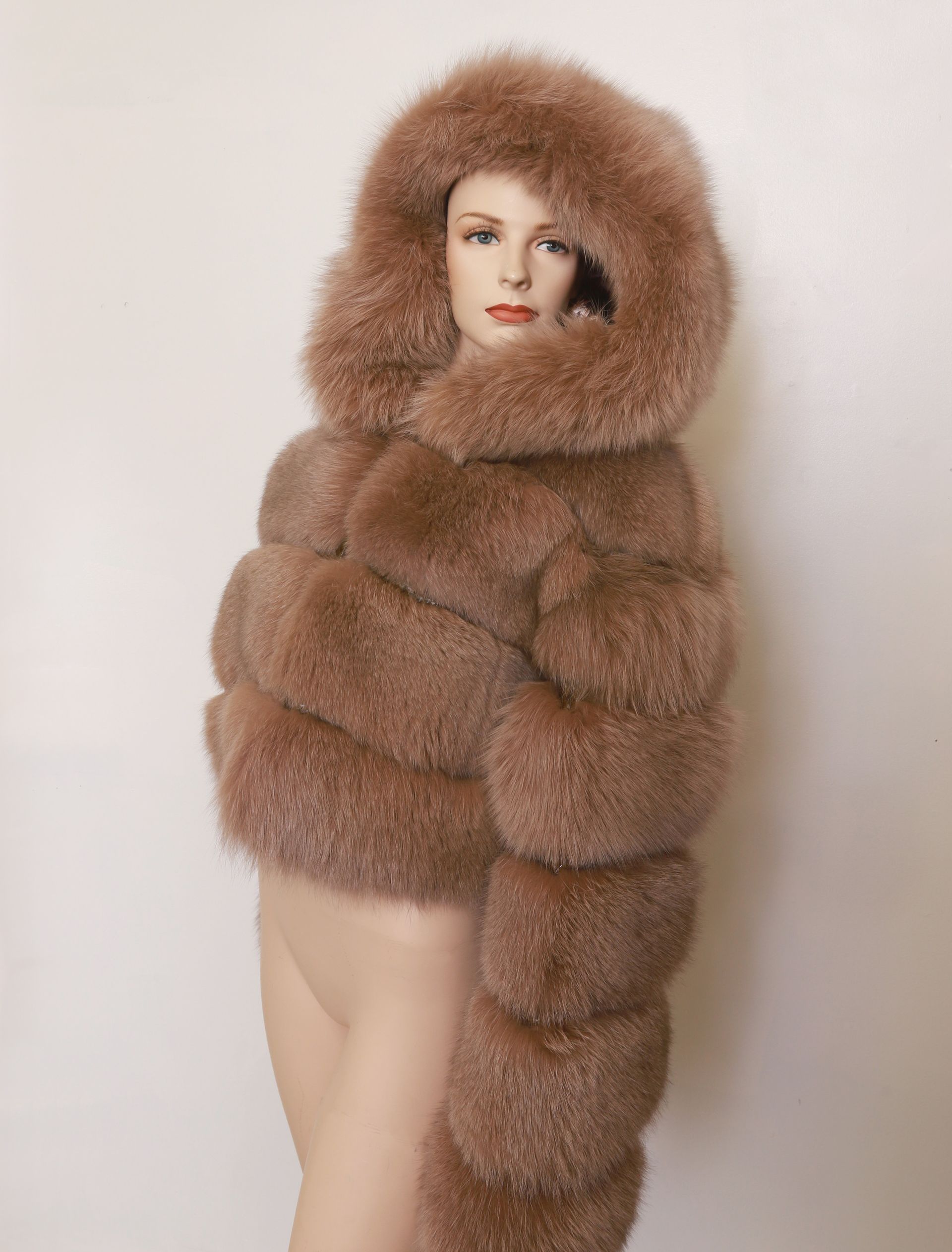 Beige Fox Crop Jacket With Snake Inserts And Hood — Bethesda, MD — JS Furs