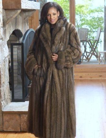 Mahogany Mink Fur Coat with Crystal Fox Tuxedo Front and Sleeves