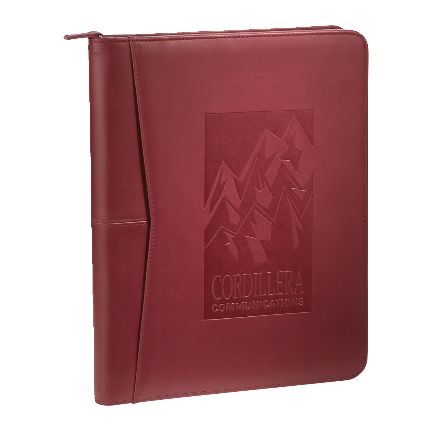 Executive padfolio with embossed company logo and stitched edges