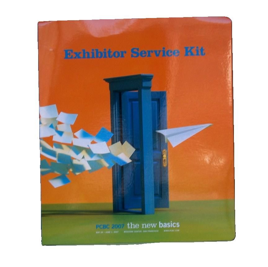 Custom laminated paperboard binder with full-color graphics and wrap-around flap