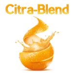 Citra-Blend logo with an orange peel spiral and orange splash on a white background