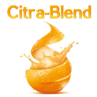 Citra-Blend logo with an orange peel spiral and orange splash on a white background