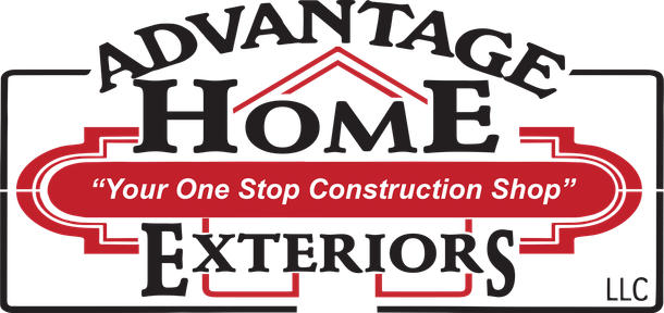 The logo for advantage home exteriors is a one stop construction shop.
