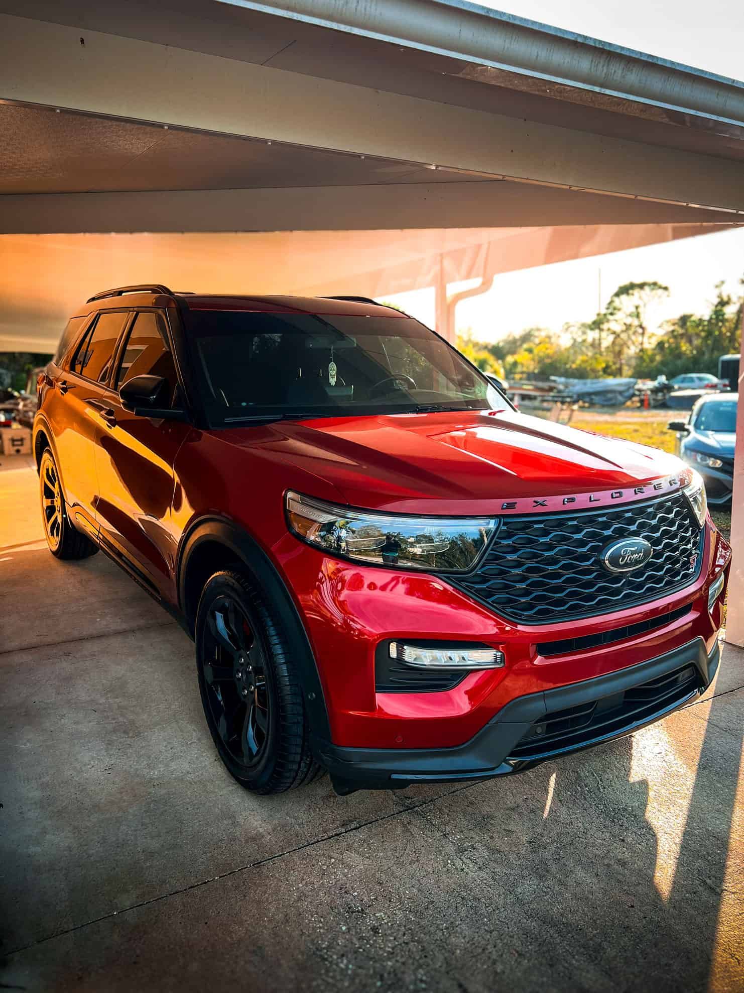 Red Ford Explorer ST after receiving a ceramic coating in Melbourne, FL