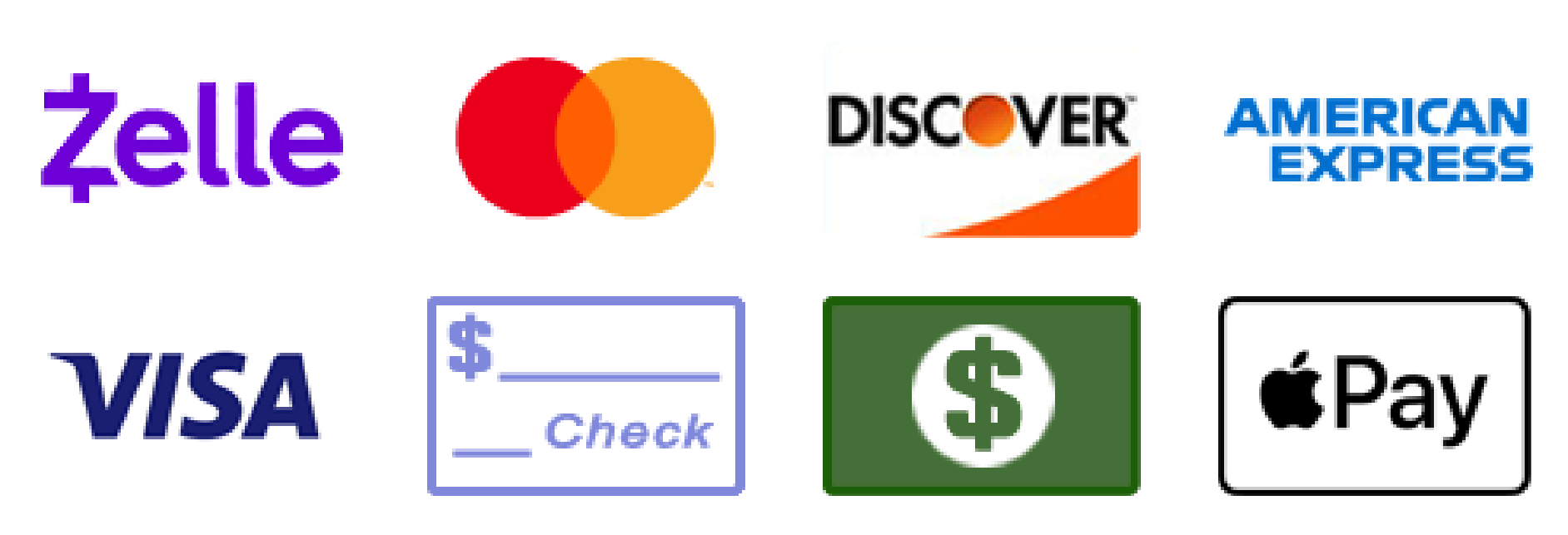 logos for zelle discover american express visa check and i pay
