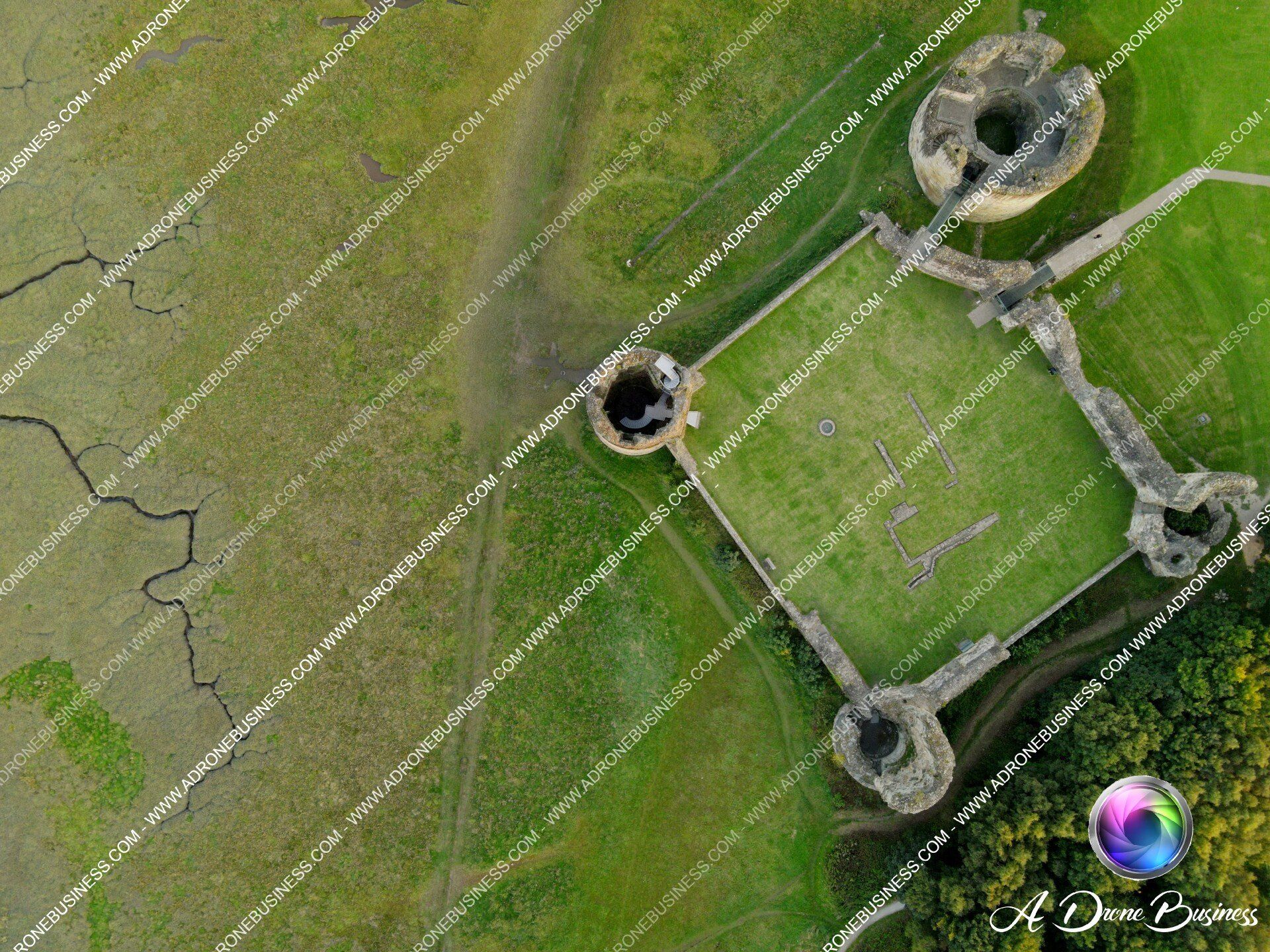 Drone overhead Photograph of Flint Castle, Flintshire, North Wales