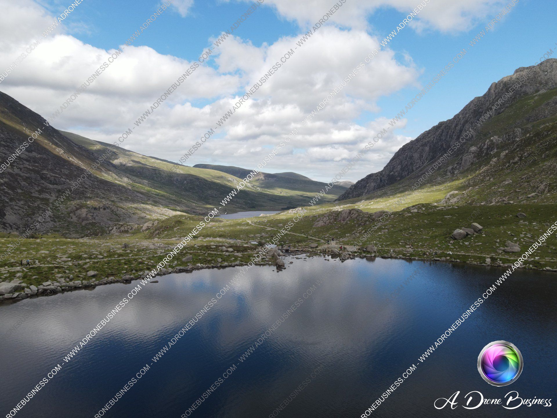 Reflective Cwm Idwal glacial lake in Snowdonia