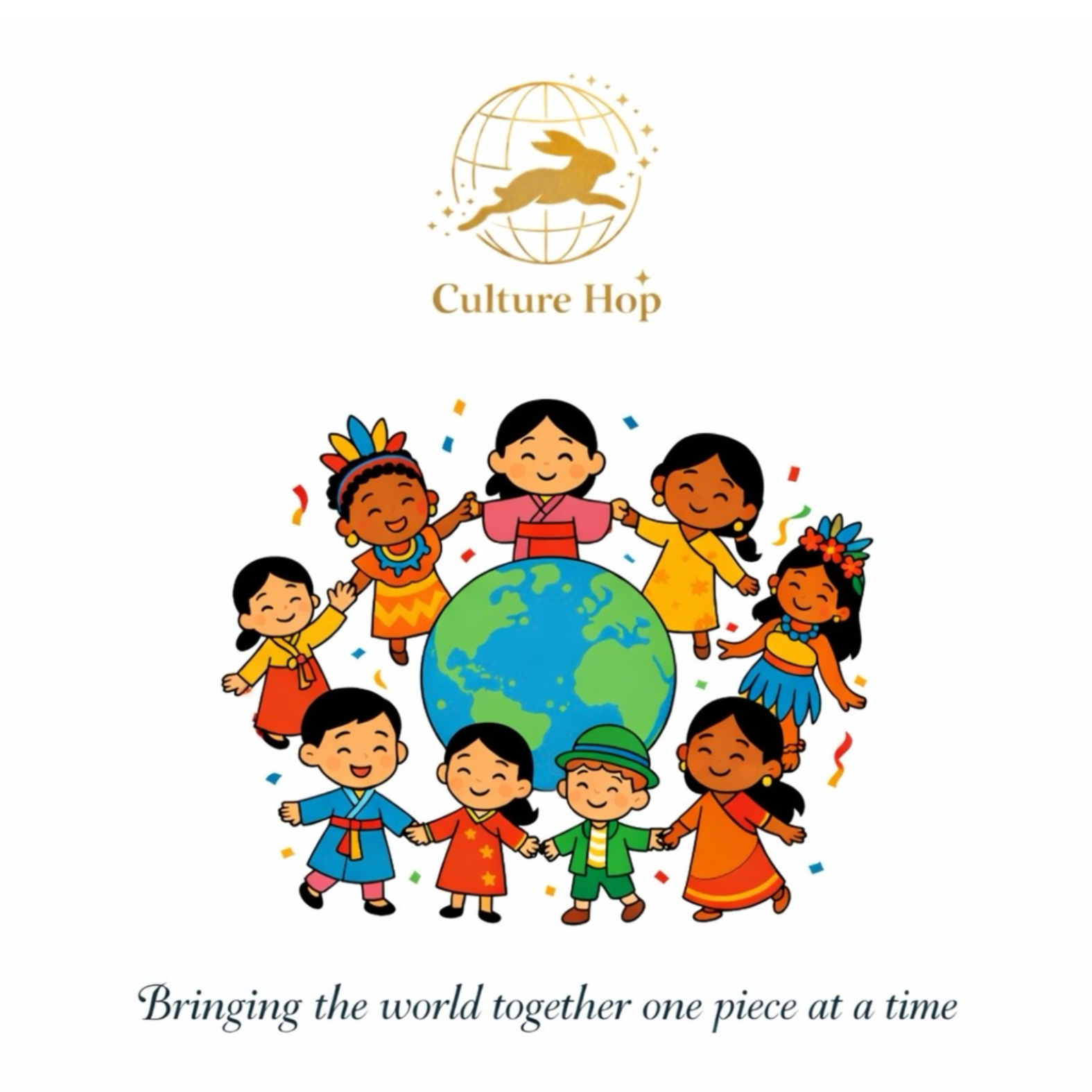 Culture Hop brand logo with globe and children representing cultural celebrations