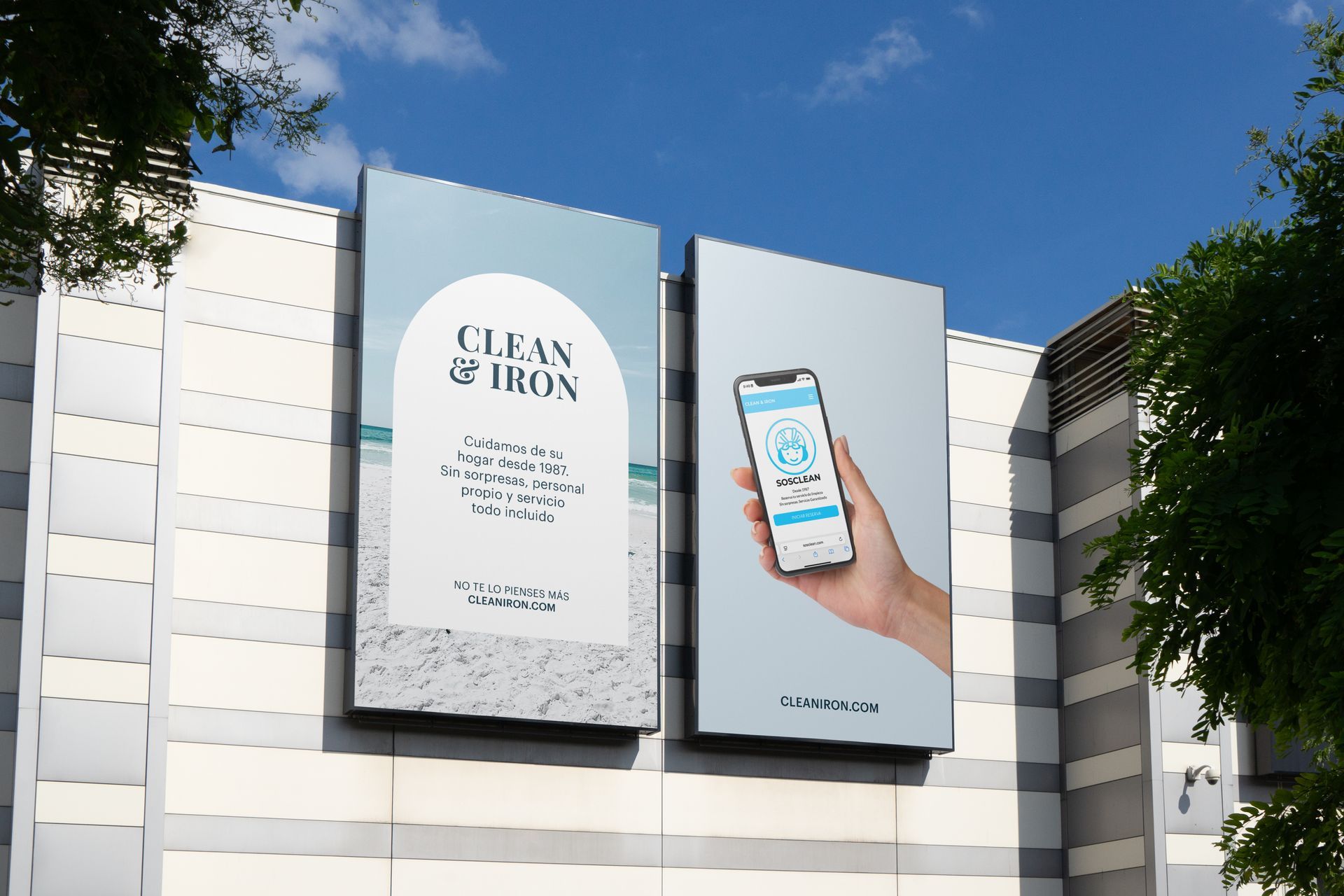 Mural publicitário Clean & Iron Service. Madrid Publicidad Clean & Iron Service