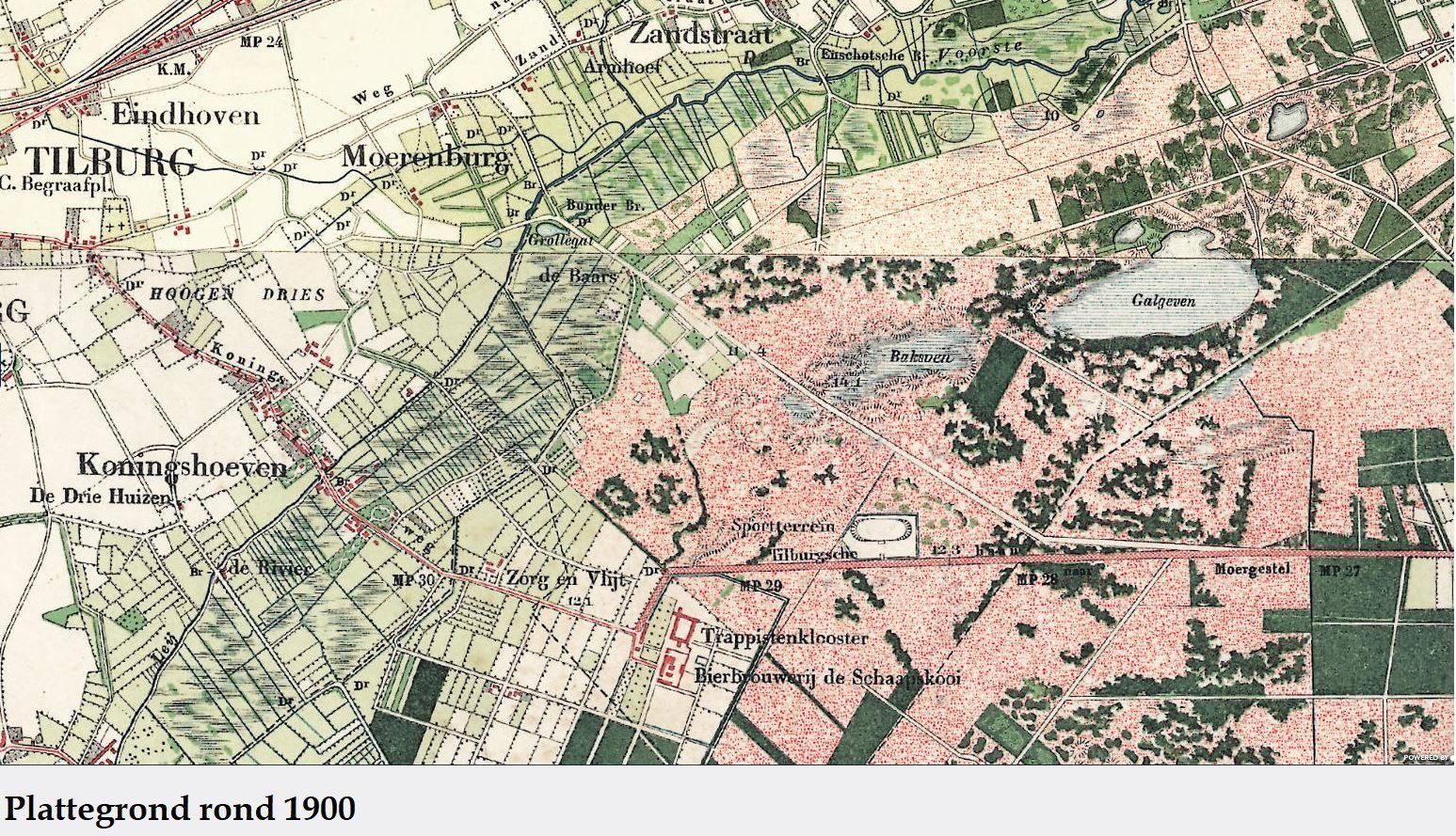plattegrond rond 1900 bakscheven, koningshoeven gebied tilburg