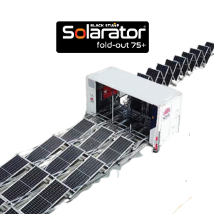 Solarator mobile solar panel system, fold-out design, on a white background.
