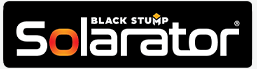 Logo for Black Stump Solarator on a black background. White letters with an orange-yellow