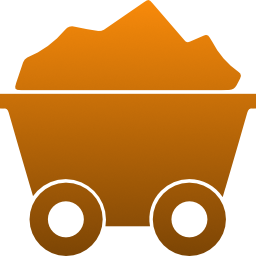 Orange minecart filled with dirt, two wheels.