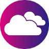 White clouds icon inside a purple and pink gradient circle.