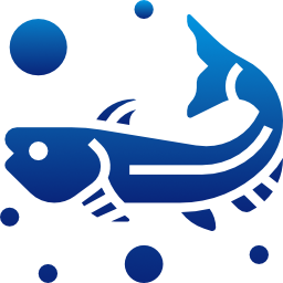 Blue fish swimming with bubbles.