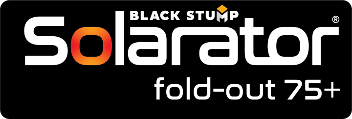 Black Stump Solarator logo on a black rectangle. 