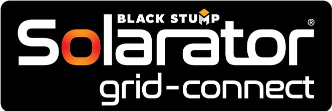 Solarator logo, white text on black background, with