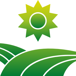 Green fields under a stylized sun.