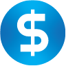 White dollar sign in a blue circle.