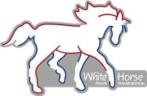 White horse logo with red and blue outline, text "White Horse Private Transportation".