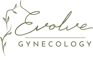Evolve Gynecology logo in green script with leaf accents on a white background