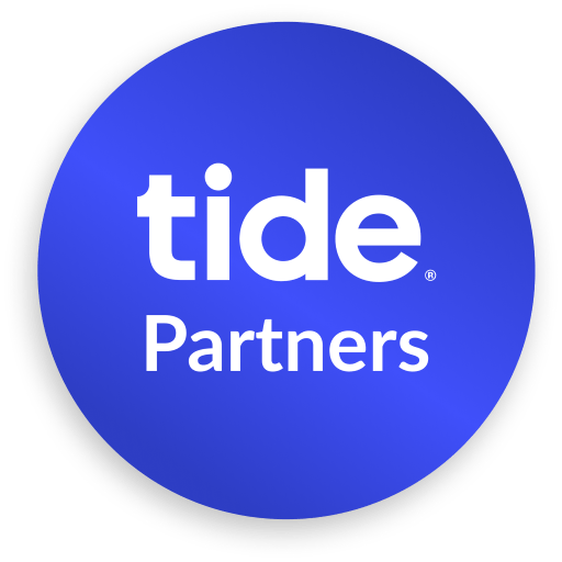 A blue circle with the word tide partners on it