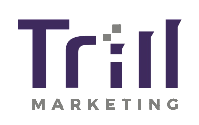 The logo for trail marketing is purple and white.