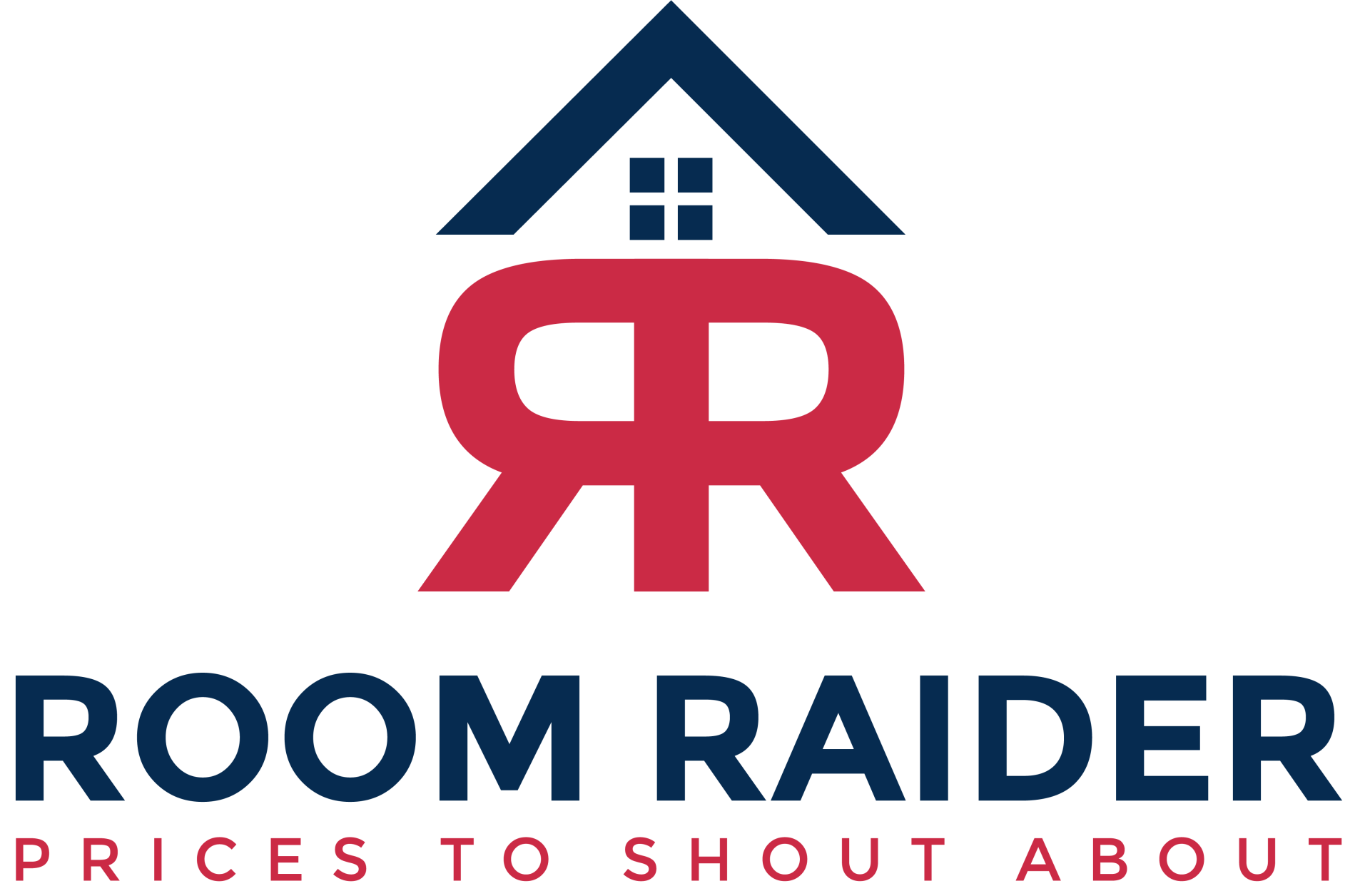 The logo for room raider prices to shout about