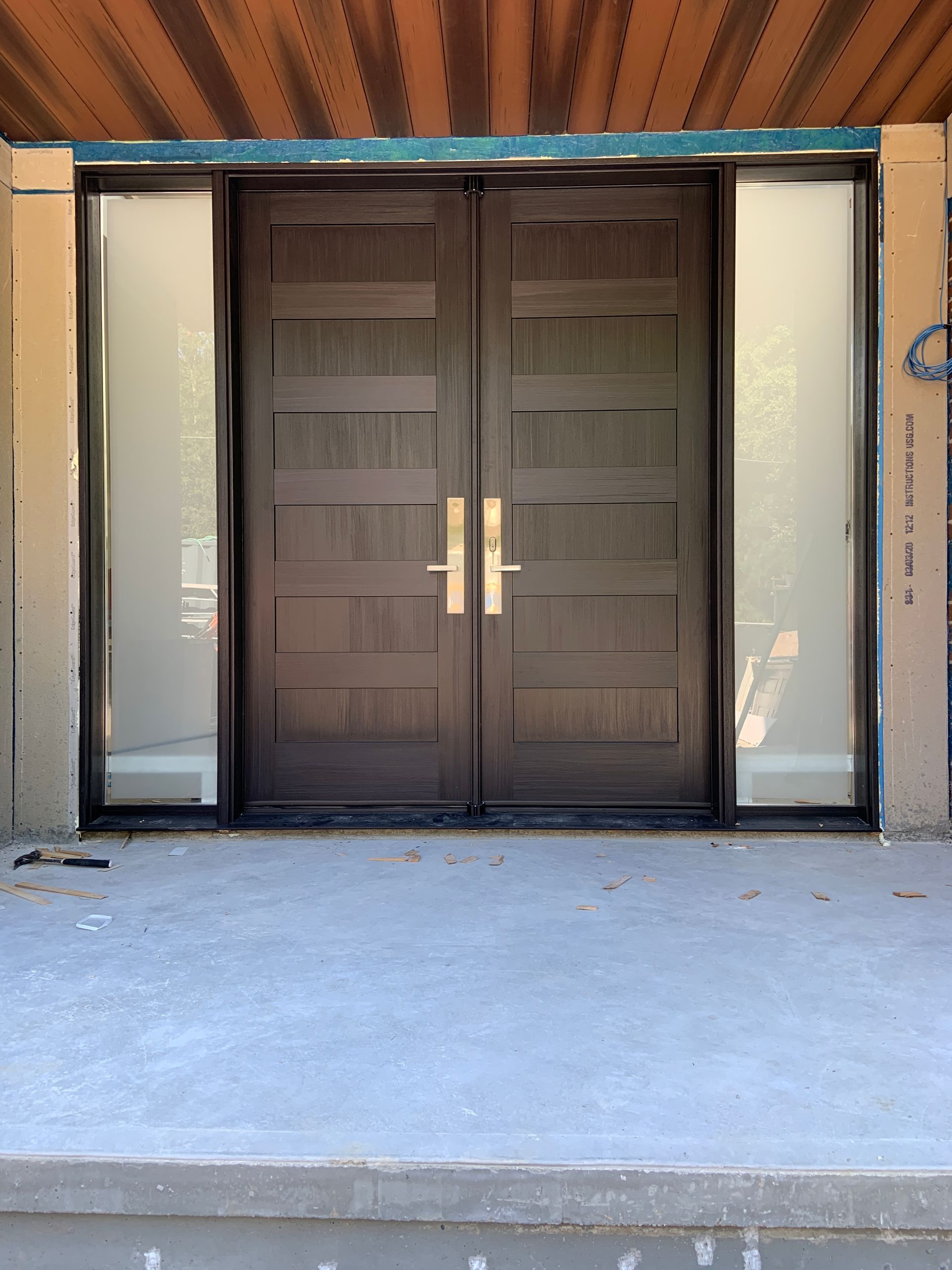 The front door of a house that is being built