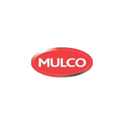 A red mulco logo on a white background